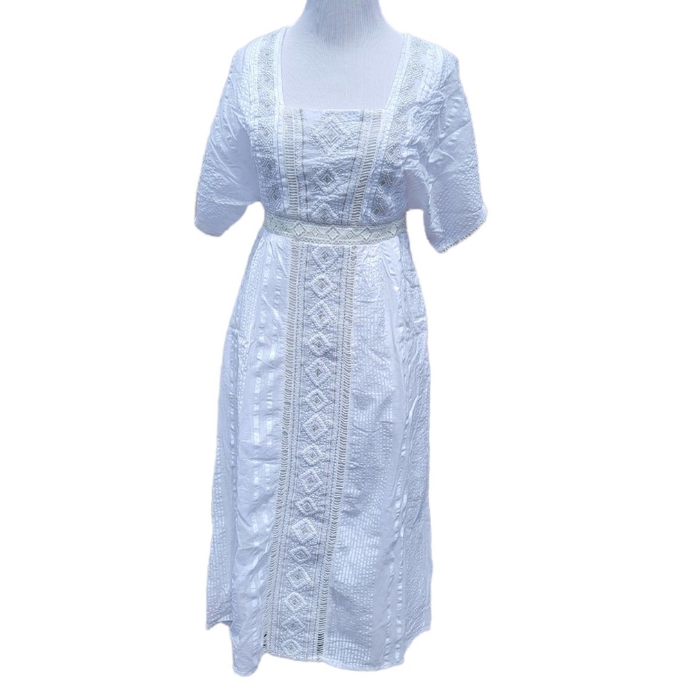 Anthropologie Alene Embroidered Lace Midi Dress Boho Ivory 2